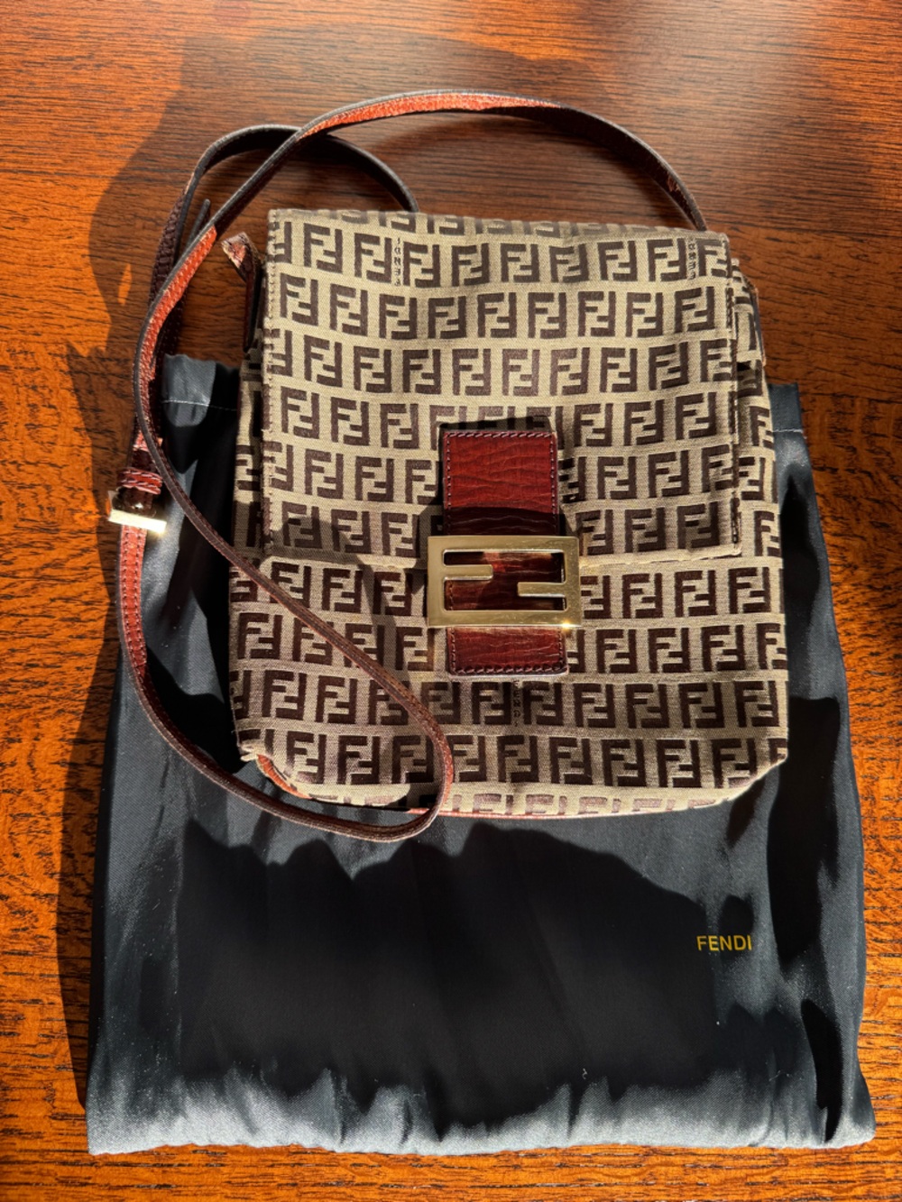 Fendi Vintage Zucchino Brown and Tan Monogram Crossbody Bag w/Dust Bag and COA - Picture 3 of 16